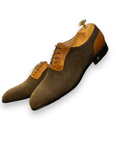 Handcrafted with a Combination of Rich Brown Suede and Camel Leather