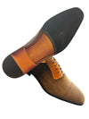 Handcrafted with a Combination of Rich Brown Suede and Camel Leather